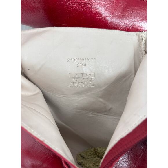 Zara Red Leather Ankle Boots Mid Heel Mid Century Modern Style Size 37 - Picture 11 of 11